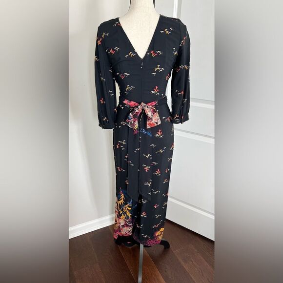 Anthropologie Feather Bone Black Printed Jumpsuit Size 0 - Picture 4 of 9